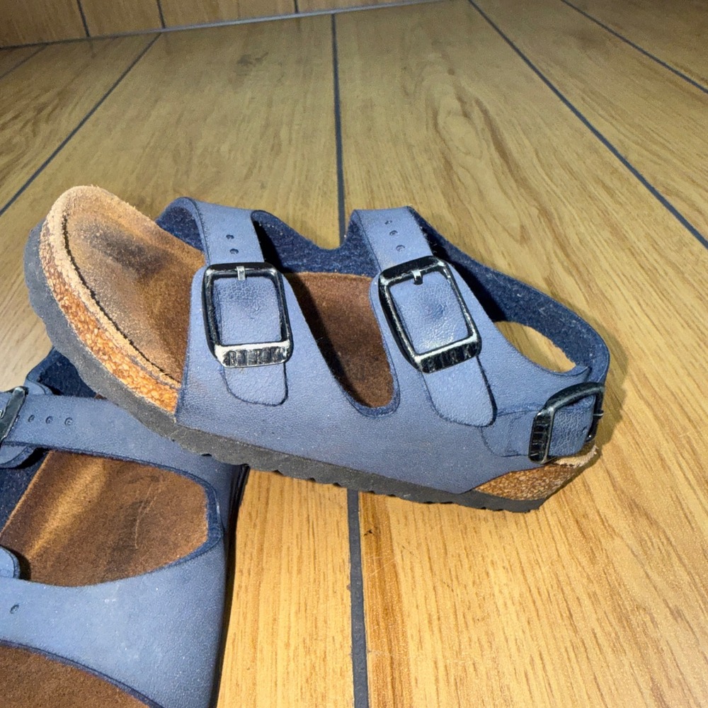 Birkenstock Milano Kids Navy Blue Birko-Flor Sandals Triple Strap Size 25 US 7.5
